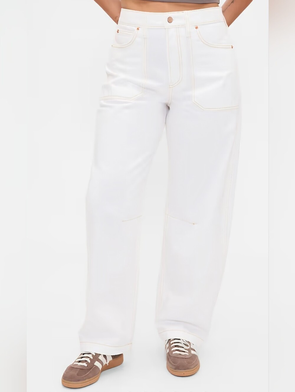 Gap White High Rise Barrel Carpenter Jeans Size 30 NWT/EUC Contrast Stitch